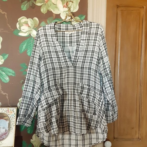 BY TOGETHER 100% Cotton Plaid Long Sleeve Top with Pockets Size Large - Picture 10 of 11